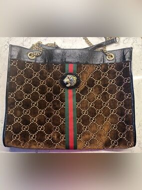 Gucci Rajah Brown Velvet Tote with crystal head